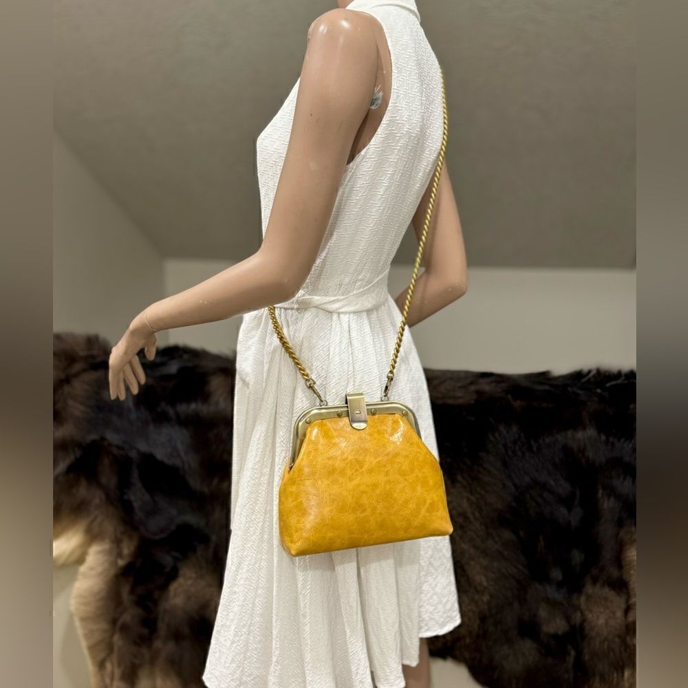 Unique Distressed Leather Handmade Rivet frame Push Lock Purse, Multi Use Style. - Picture 11 of 15